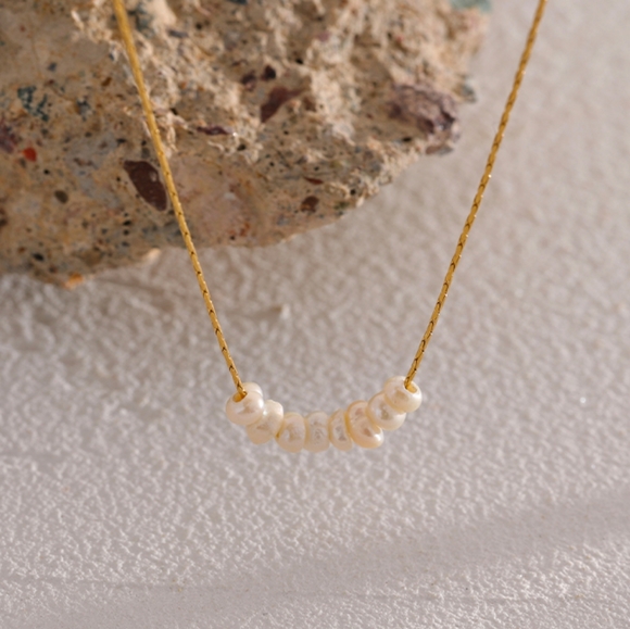 Jewelry - Exquisite Stainless Steel Small Freshwater Pearl Beads Necklace